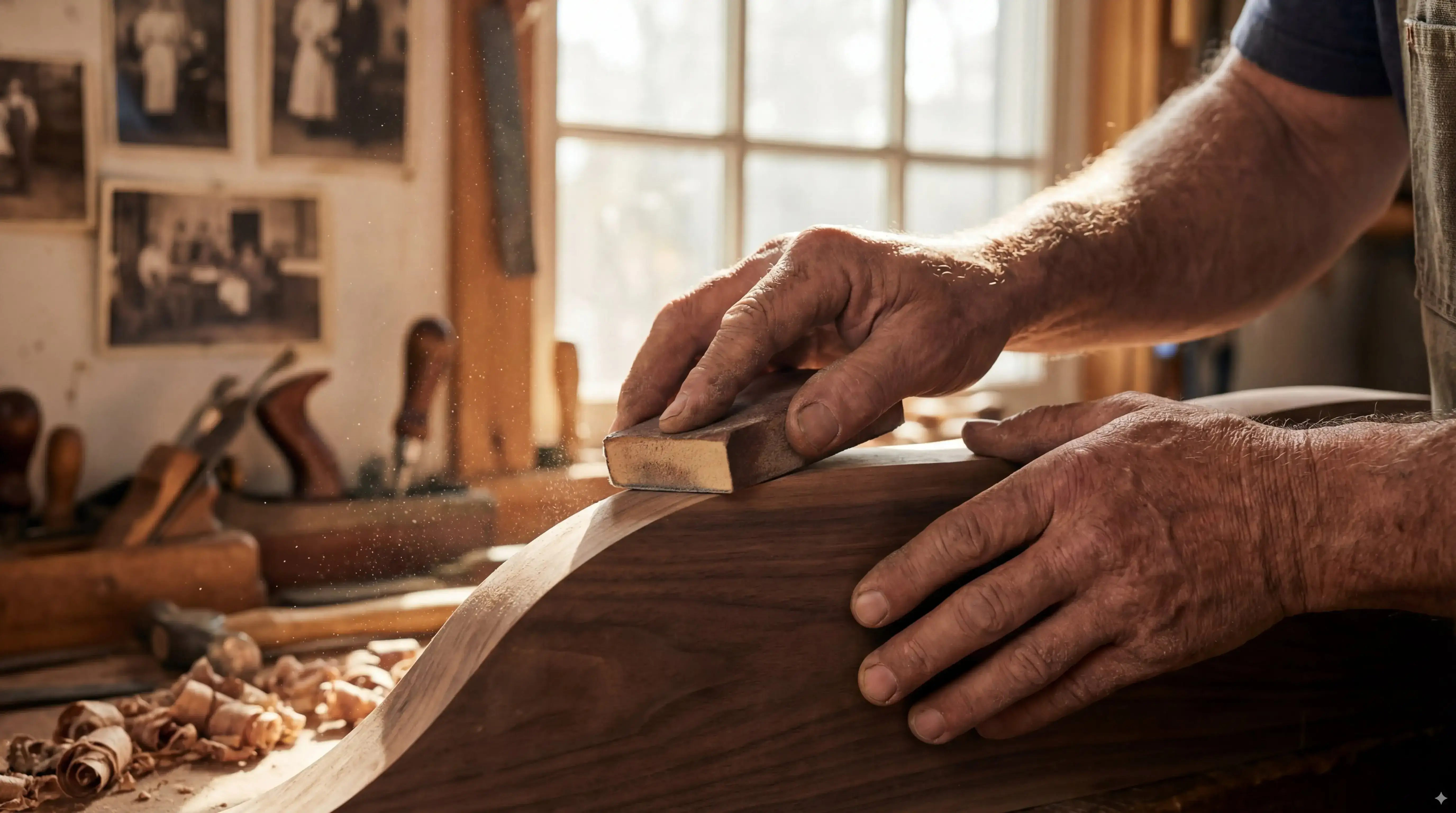 Master craftsman working at Carpiperg's fine cabinetry workshop, 36 years of tradition in Mexico City
