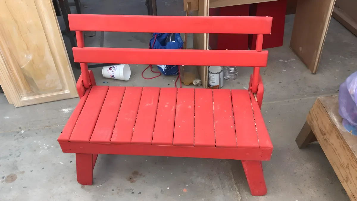 Children's folding bench bright red wood