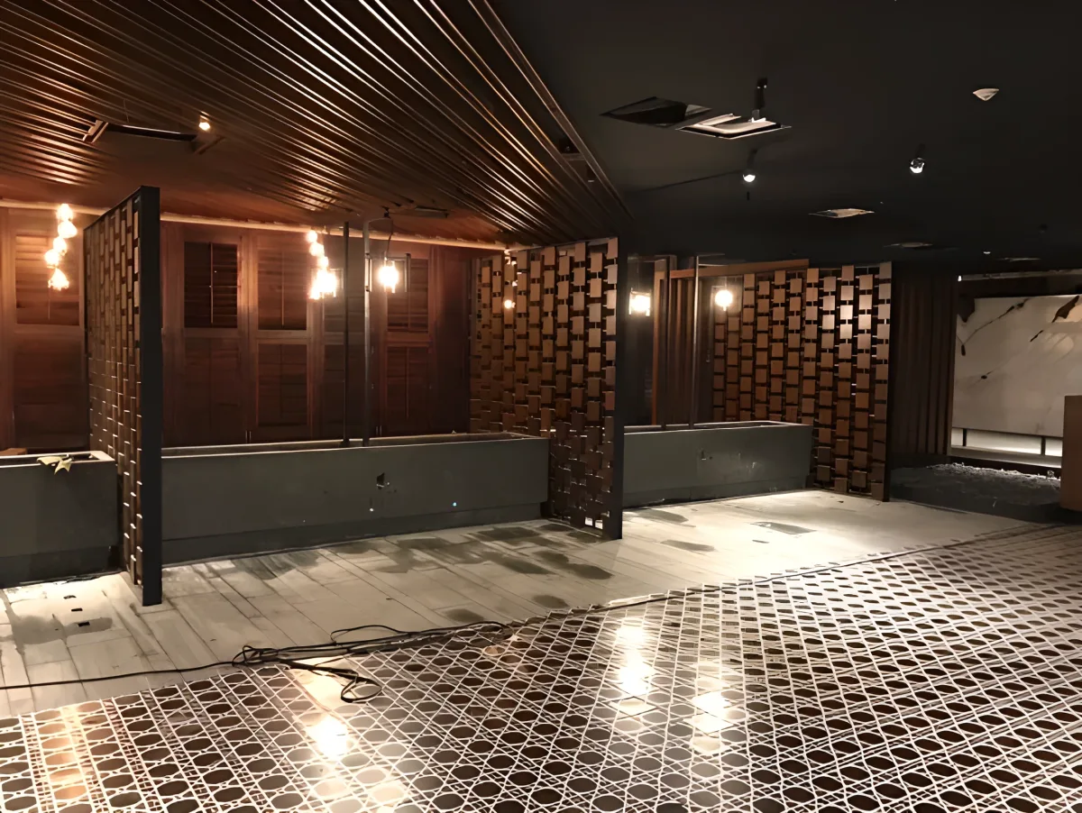 Modular wood lattice screens and shutter-style wall panels