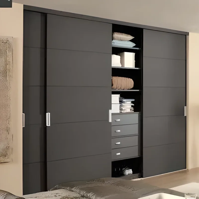 Modern graphite grey sliding door closet