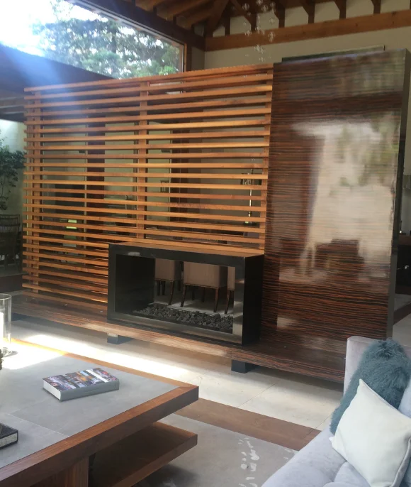 Ebony Room Divider with Lattice & Fireplace