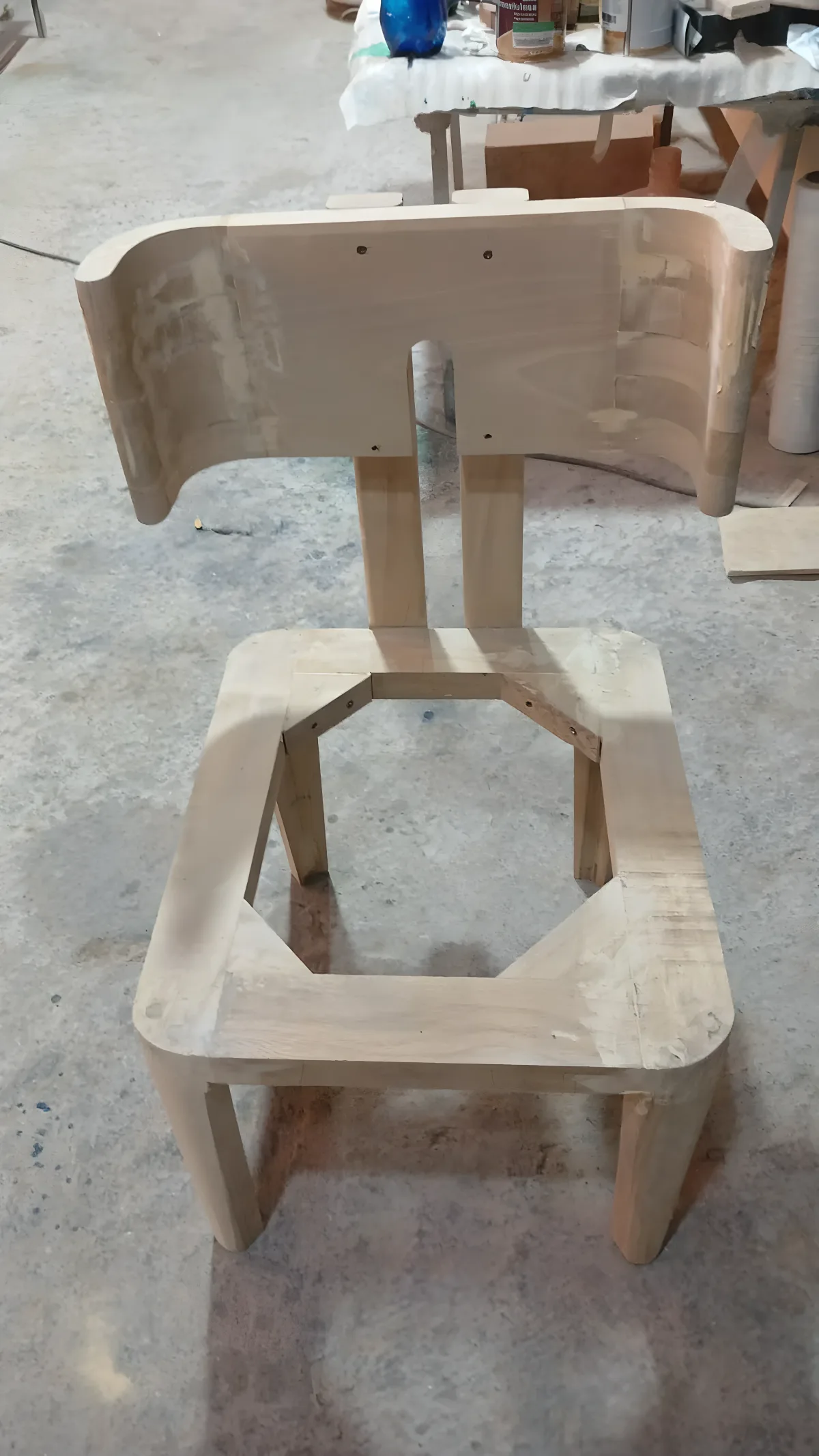 Internal wooden chair structure in manufacturing process, artisanal joinery quality