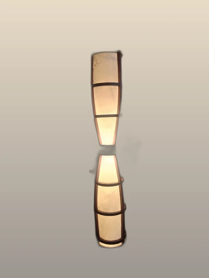 Wood structure detail of sculptural floor lamp