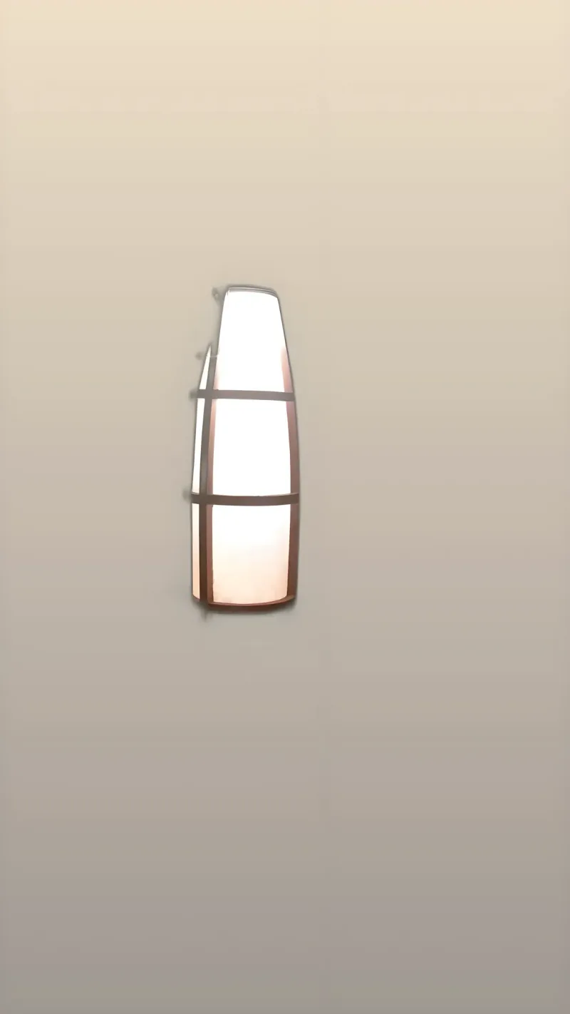 Lamp lit in dark ambiance: warm light filtered through the parchment diffuser, hourglass silhouette