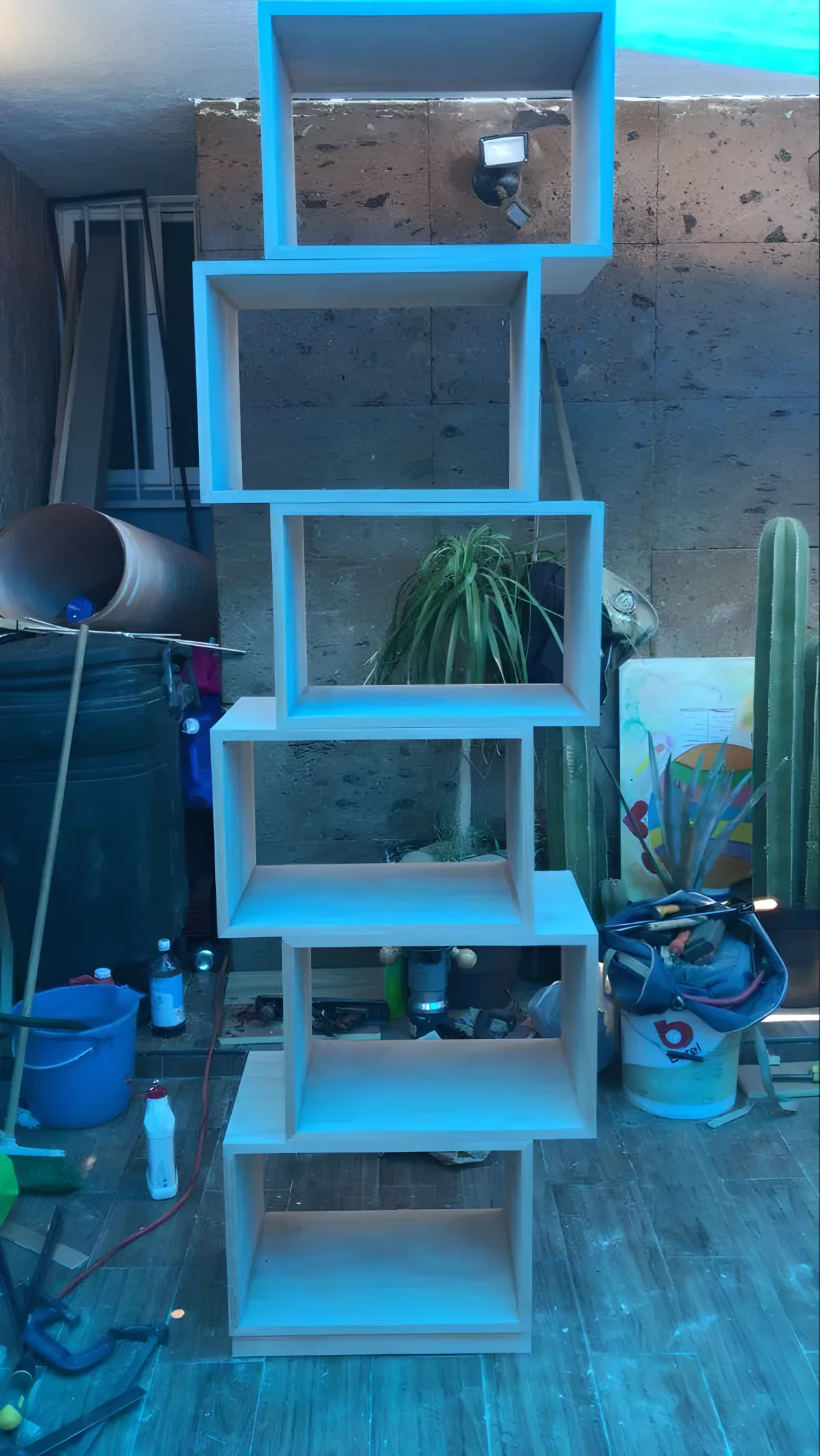 Asymmetric modular light wood bookshelf
