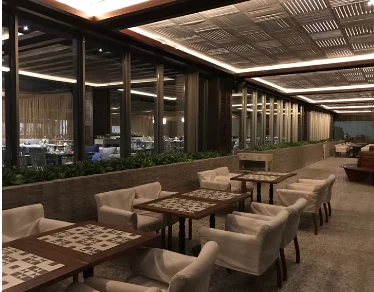 Hotel Lounge Wood Grid Ceiling with LED