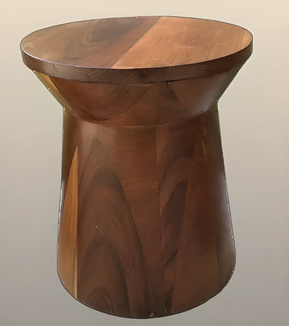 Diabolo drum side table in turned solid wood, organic carpentry piece