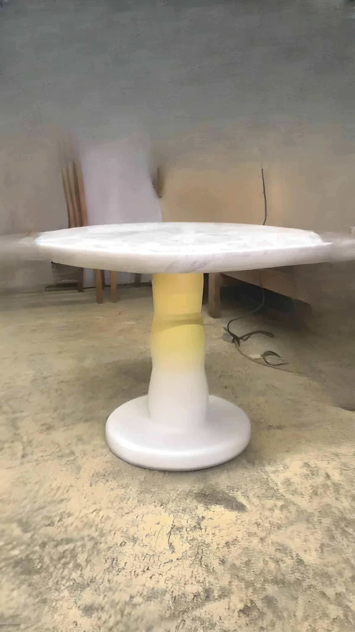 White marble table yellow gradient pedestal