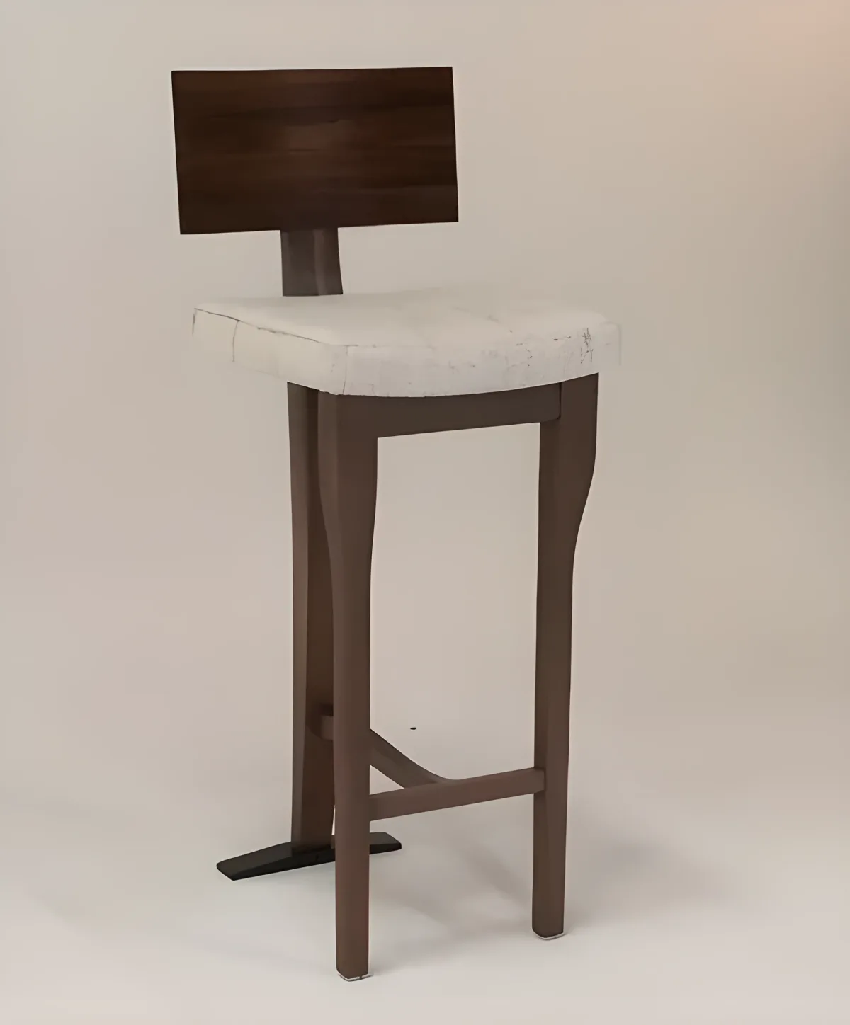 High bar stool in curved wood and light upholstery, modern and comfortable design
