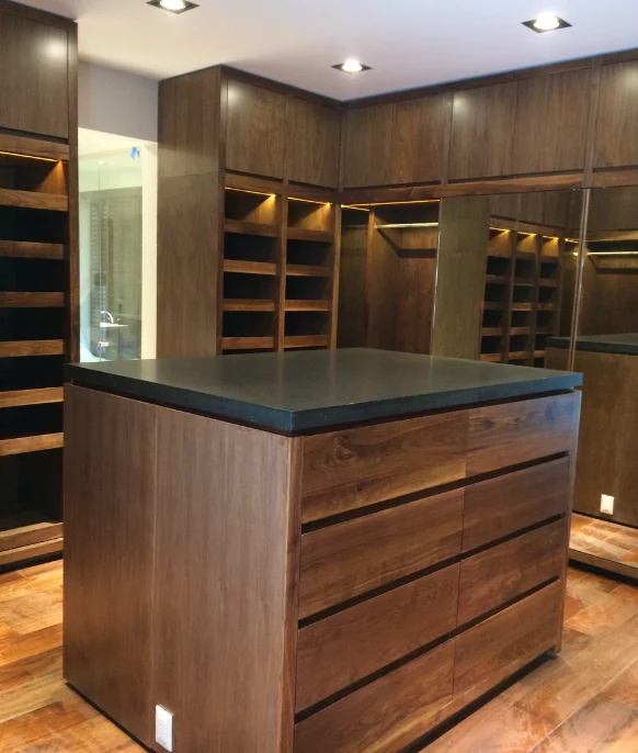Walnut Walk-in Closet with Central Island